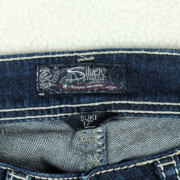 Size 27 Silver Suki Womens Blue Jeans Distressed Bootcut Stone Wash - Picture 11 of 14